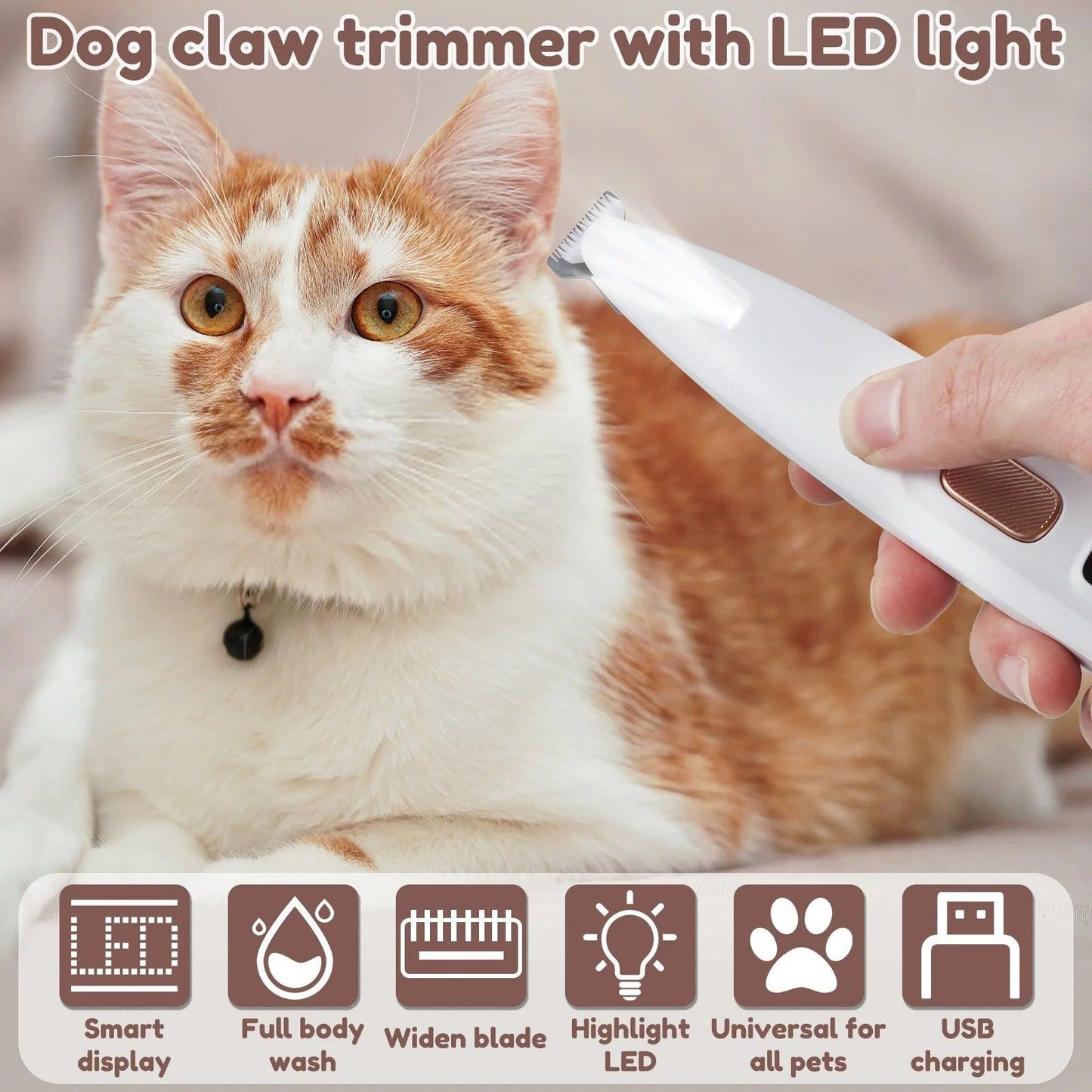 Pet Dog Electric Groomer Trimmer with LED Light Waterproof Pet Foot Hair Trimmer Low Noise Cat Dog Face Foot Ear Hip Paw Shaver - ROYAL TRENDS Keep your furry friend looking their best with the Pet Dog Electric Groomer Trimmer. This waterproof trimmer features an LED light for precision, low noise for a stress-free grooming experience, and can be used on all areas of your pet's body, from their face to their paws. Make grooming a breeze with this expertly designed trimmer. 