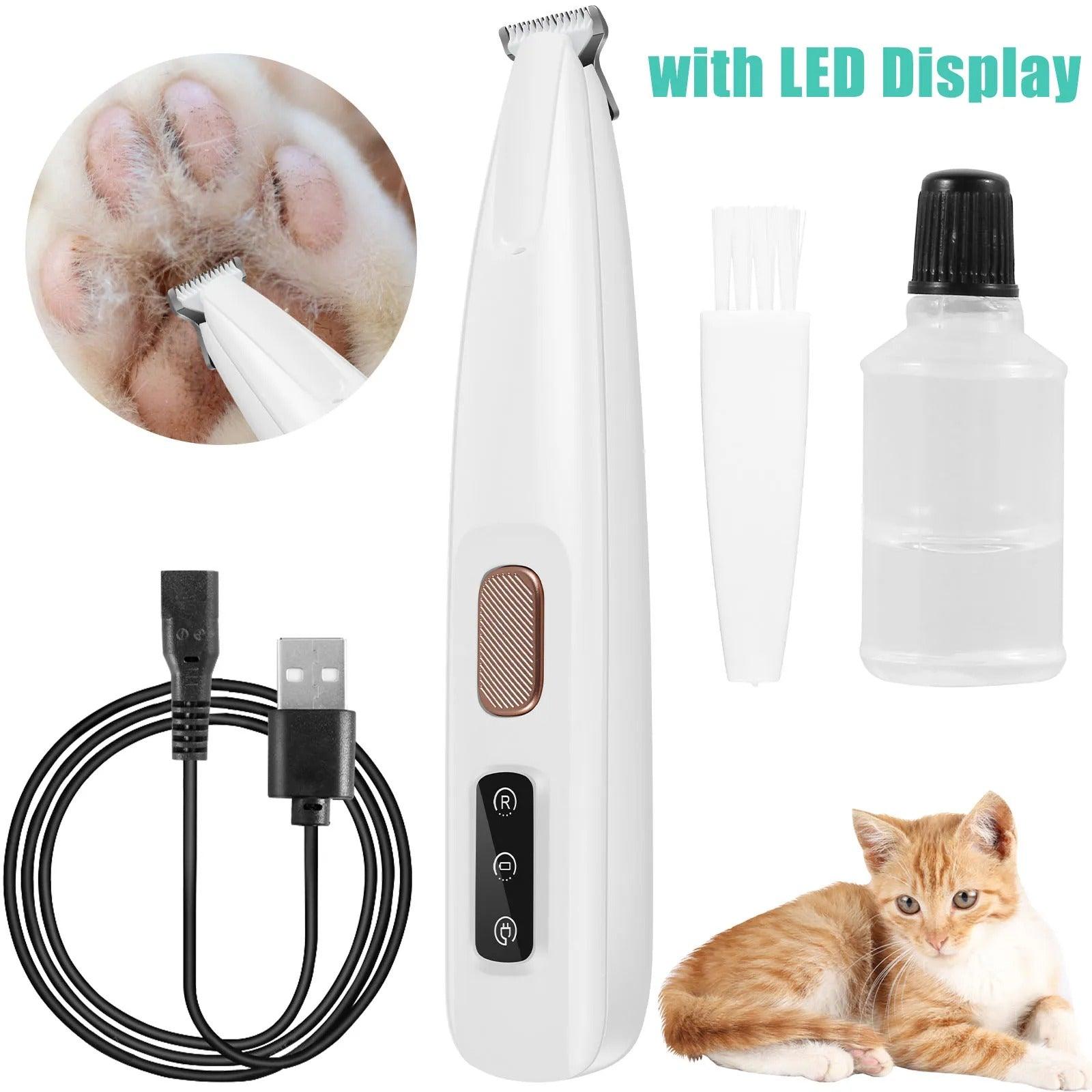 Pet Dog Electric Groomer Trimmer with LED Light Waterproof Pet Foot Hair Trimmer Low Noise Cat Dog Face Foot Ear Hip Paw Shaver - ROYAL TRENDS Keep your furry friend looking their best with the Pet Dog Electric Groomer Trimmer. This waterproof trimmer features an LED light for precision, low noise for a stress-free grooming experience, and can be used on all areas of your pet's body, from their face to their paws. Make grooming a breeze with this expertly designed trimmer. 