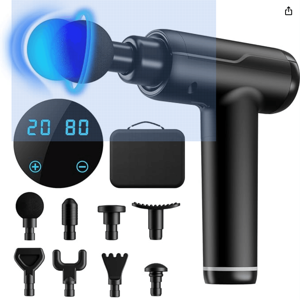 Massage Gun Deep Tissue, Portable Muscle Massage Device with 8 Massage Heads, 2024 Massager 20 Speeds with LCD Touch Screen, Featuring Quiet Glide Technology, Powerful Cordless Percussion