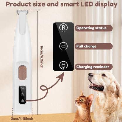 Pet Dog Electric Groomer Trimmer with LED Light Waterproof Pet Foot Hair Trimmer Low Noise Cat Dog Face Foot Ear Hip Paw Shaver - ROYAL TRENDS Keep your furry friend looking their best with the Pet Dog Electric Groomer Trimmer. This waterproof trimmer features an LED light for precision, low noise for a stress-free grooming experience, and can be used on all areas of your pet's body, from their face to their paws. Make grooming a breeze with this expertly designed trimmer. 