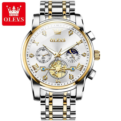 OLEVS NEW Men's Quartz Watches Skeleton Flywheel Design Chronograph Classic Fashion Wrist watch for Men Moon phase Waterproof - ROYAL TRENDS Enhance your style with the OLEVS NEW Men's Quartz Watches. Featuring a sleek flywheel design and reliable chronograph, this watch is the perfect combination of fashion and functionality. With a moon phase display and waterproof design, you'll always be on time and look good while doing it. 