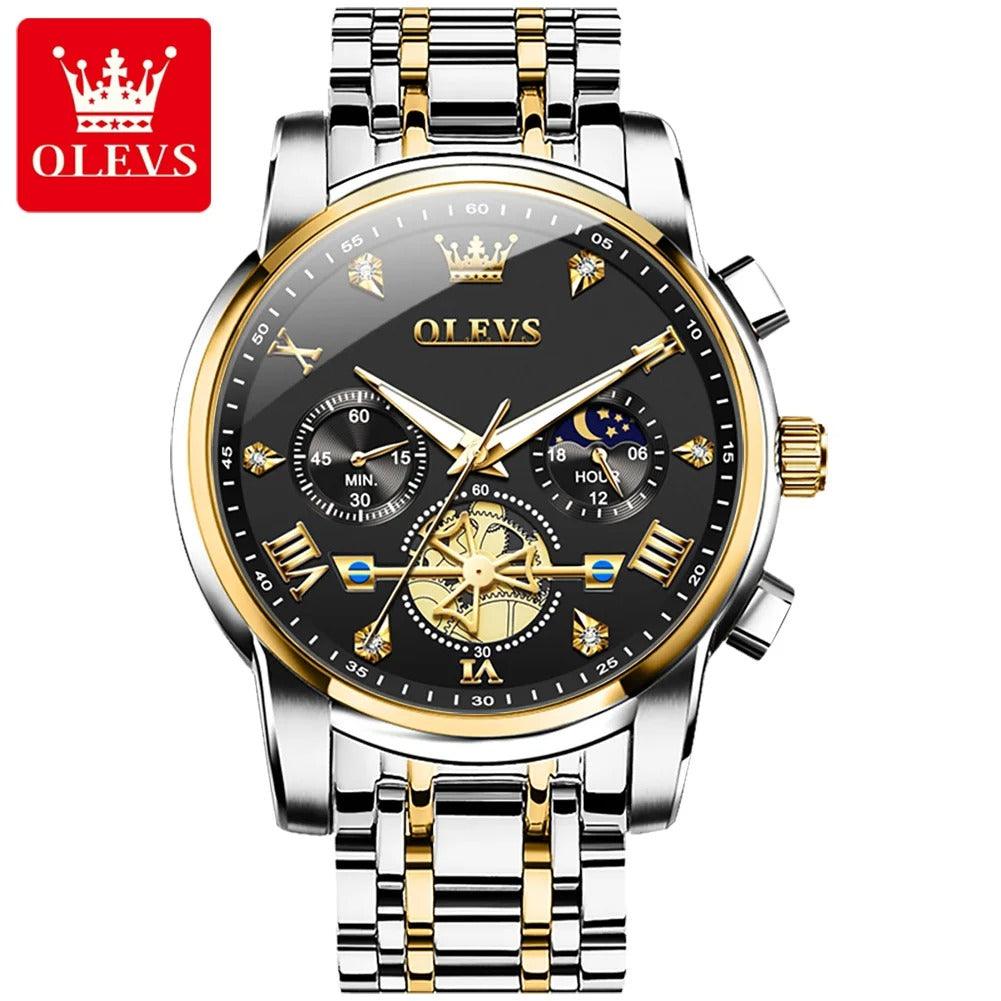 OLEVS NEW Men's Quartz Watches Skeleton Flywheel Design Chronograph Classic Fashion Wrist watch for Men Moon phase Waterproof - ROYAL TRENDS Enhance your style with the OLEVS NEW Men's Quartz Watches. Featuring a sleek flywheel design and reliable chronograph, this watch is the perfect combination of fashion and functionality. With a moon phase display and waterproof design, you'll always be on time and look good while doing it. 