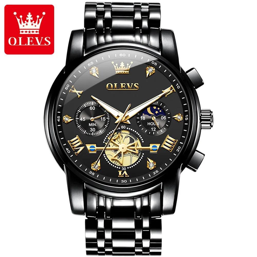 OLEVS NEW Men's Quartz Watches Skeleton Flywheel Design Chronograph Classic Fashion Wrist watch for Men Moon phase Waterproof - ROYAL TRENDS Enhance your style with the OLEVS NEW Men's Quartz Watches. Featuring a sleek flywheel design and reliable chronograph, this watch is the perfect combination of fashion and functionality. With a moon phase display and waterproof design, you'll always be on time and look good while doing it. 