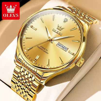 OLEVS Luxury Top Brand Men's Quartz Watches Classic Original Watch for Men Business Fashion Waterproof Gold Men's Wristwatch+Box - ROYAL TRENDS Experience timeless elegance with OLEVS Luxury Top Brand Men's Quartz Watches. This classic original watch for men exudes style and sophistication for any business occasion. With reliable quartz movement and a waterproof design, this wristwatch is a must-have accessory for any man's collection. 