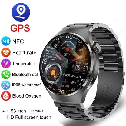 New GPS GT4 Pro NFC Smart Watch Men 360*360 AMOLED HD Screen Heart rate Bluetooth Call IP68 Waterproof Man Smartwatch For HUAWEI