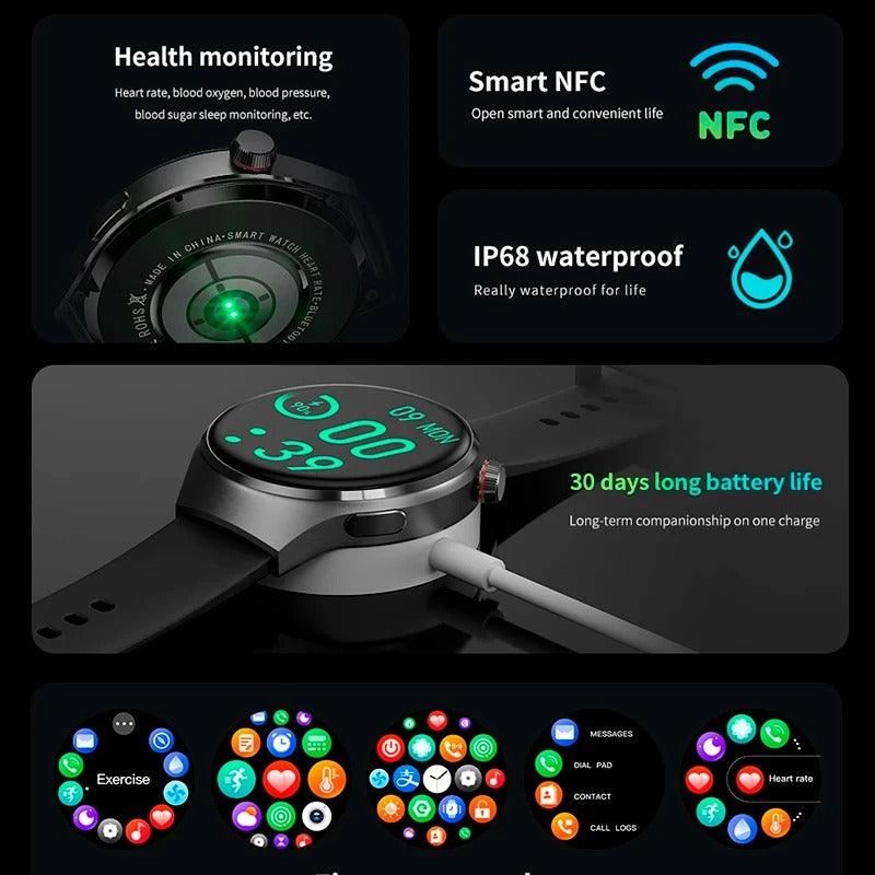 New GPS GT4 Pro NFC Smart Watch Men 360*360 AMOLED HD Screen Heart rate Bluetooth Call IP68 Waterproof Man Smartwatch For HUAWEI