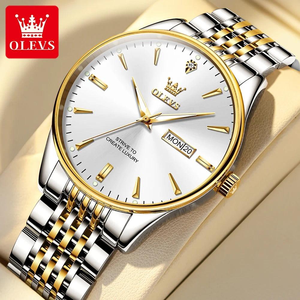 OLEVS Luxury Top Brand Men's Quartz Watches Classic Original Watch for Men Business Fashion Waterproof Gold Men's Wristwatch+Box - ROYAL TRENDS Experience timeless elegance with OLEVS Luxury Top Brand Men's Quartz Watches. This classic original watch for men exudes style and sophistication for any business occasion. With reliable quartz movement and a waterproof design, this wristwatch is a must-have accessory for any man's collection. 