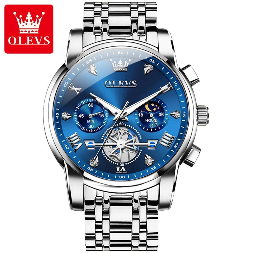 OLEVS NEW Men's Quartz Watches Skeleton Flywheel Design Chronograph Classic Fashion Wrist watch for Men Moon phase Waterproof - ROYAL TRENDS Enhance your style with the OLEVS NEW Men's Quartz Watches. Featuring a sleek flywheel design and reliable chronograph, this watch is the perfect combination of fashion and functionality. With a moon phase display and waterproof design, you'll always be on time and look good while doing it. 